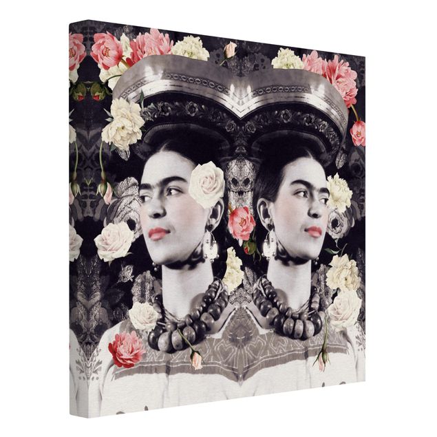 Leinwandbild - Frida Kahlo - Blumenflut - Quadrat 1:1