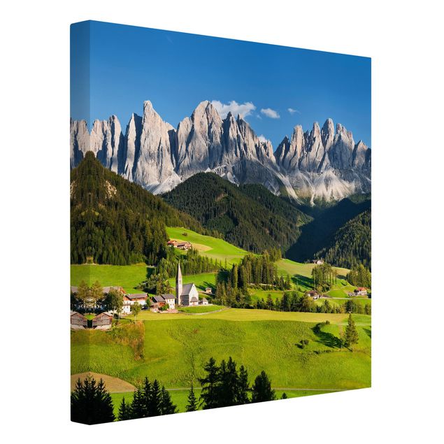 Leinwandbild - Geislerspitzen in Südtirol - Quadrat 1:1
