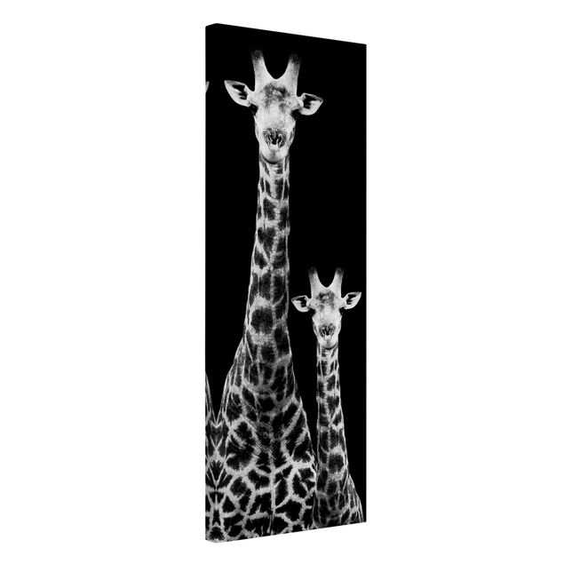 Leinwandbild - Giraffen Duo schwarz-weiß - Panoramabild Hoch