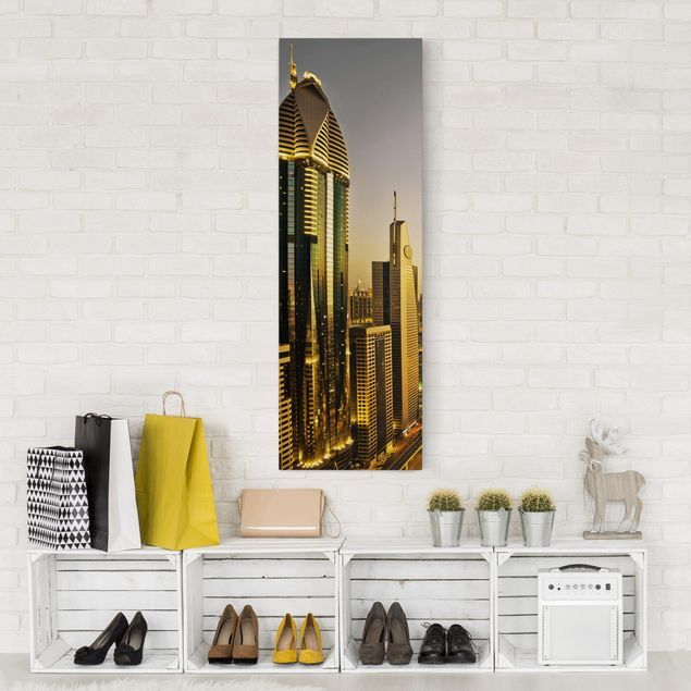 Leinwandbild - Goldenes Dubai - Panorama Hoch