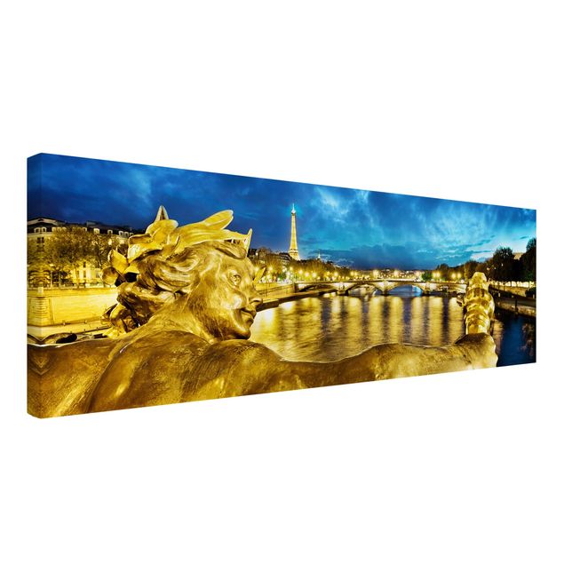 Leinwandbild - Goldenes Paris - Panorama Quer