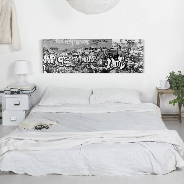 Leinwandbild Schwarz-Weiß - Graffiti Art - Panoramabild Quer