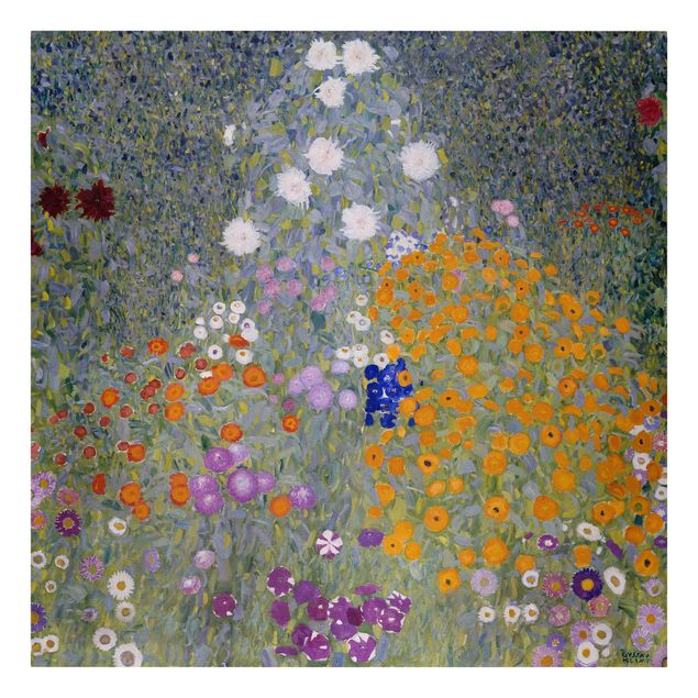 Leinwandbild Gustav Klimt - Kunstdruck Bauerngarten - Quadrat 1:1 -Jugendstil