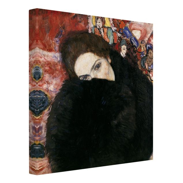 Leinwandbild Gustav Klimt - Kunstdruck Dame mit Muff - Quadrat 1:1 -Jugendstil