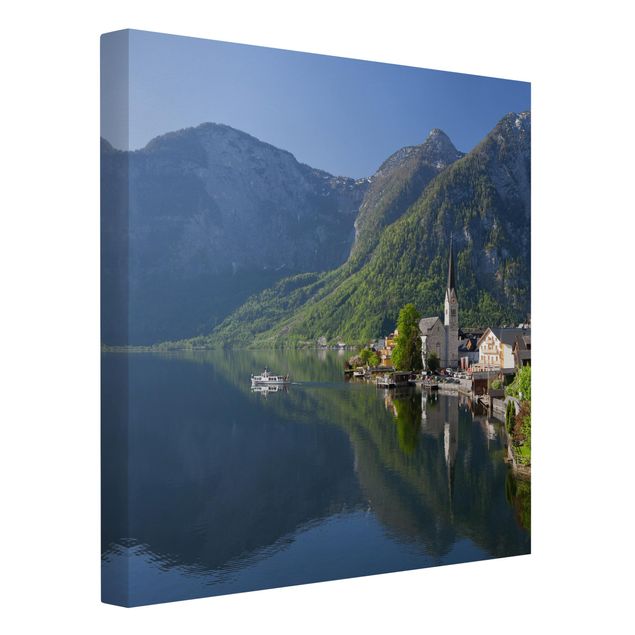 Leinwandbild - Hallstätter See und Bergblick - Quadrat 1:1