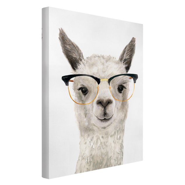 Leinwandbild - Hippes Lama mit Brille I - Hochformat 3:2