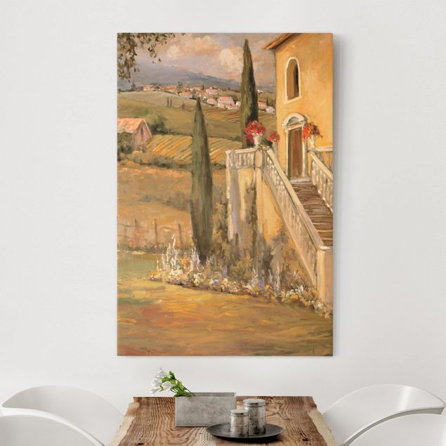 Leinwandbild - Italienische Landschaft - Haustreppe - Hochformat 3:2