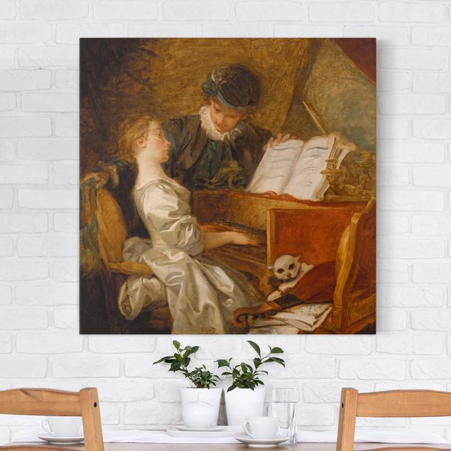 Leinwandbild - Jean Honoré Fragonard - Die Klavierstunde - Quadrat 1:1