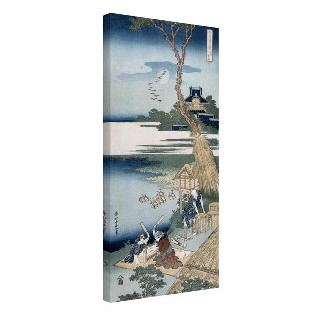 Leinwandbild - Katsushika Hokusai - Eine Bauernfamilie schlägt im Mondlicht die Wäsche - Hoch 1:2