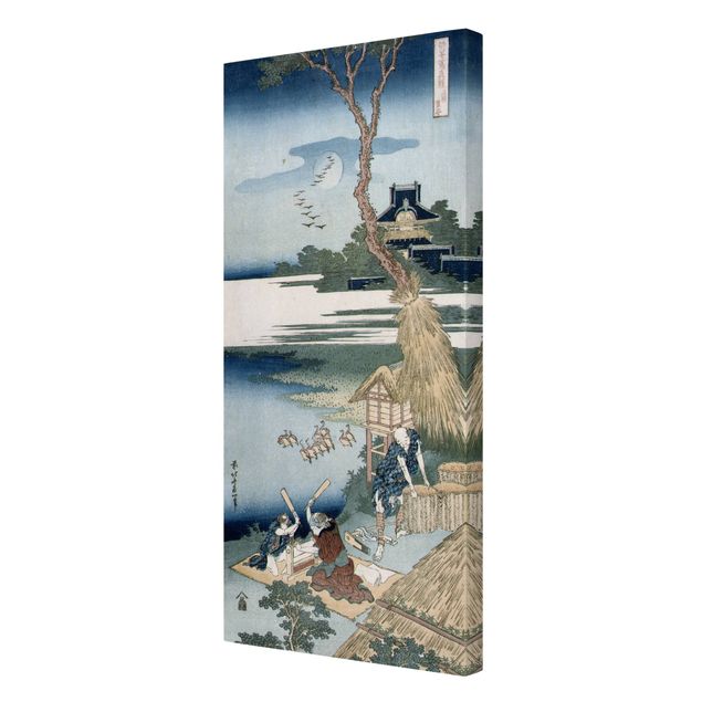 Leinwandbild - Katsushika Hokusai - Eine Bauernfamilie schlägt im Mondlicht die Wäsche - Hoch 1:2