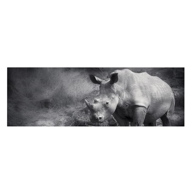 Leinwandbild Schwarz-Weiß - Lonesome Rhinoceros - Panoramabild Quer