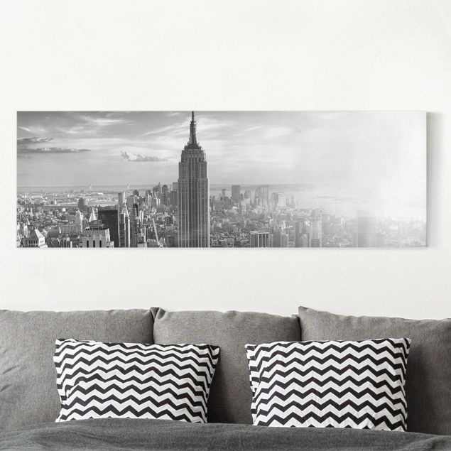 Leinwandbild Schwarz-Weiß - Manhattan Skyline - Panoramabild Quer