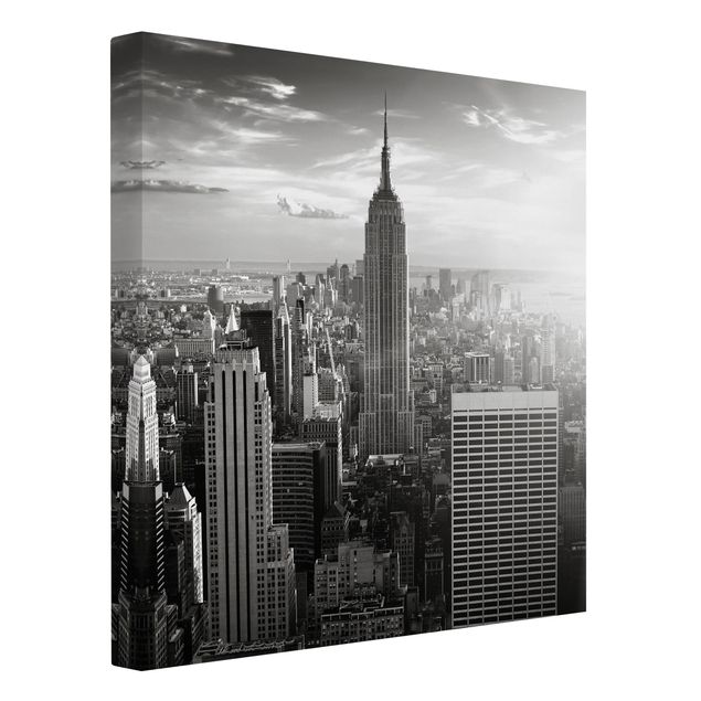Leinwandbild Schwarz-Weiß - Manhattan Skyline - Quadrat 1:1