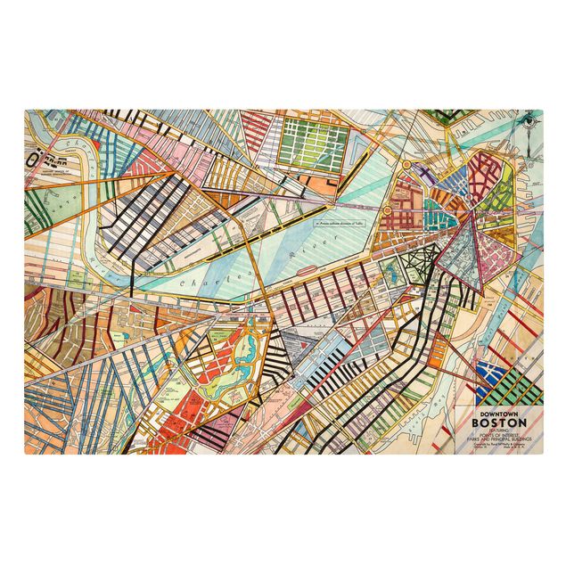 Leinwandbild - Moderne Karte von Boston - Querformat 2:3