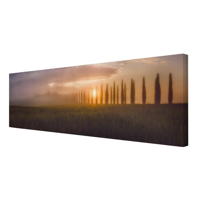 Leinwandbild - Morgendämmerung Toskana - Panorama Quer