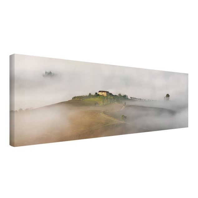 Leinwandbild - Morgennebel in der Toskana - Panorama Quer
