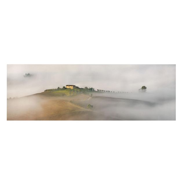 Leinwandbild - Morgennebel in der Toskana - Panorama Quer