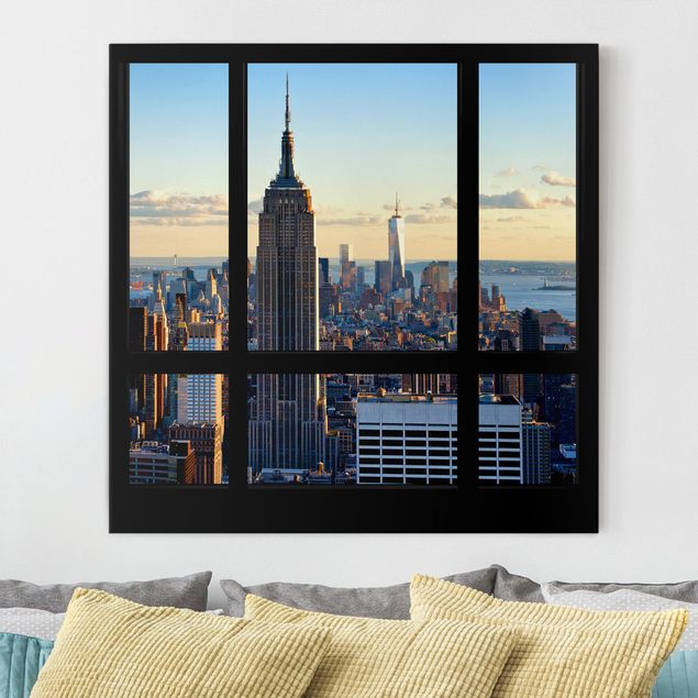 Leinwandbild - New York Fensterblick auf Empire State Building - Quadrat 1:1