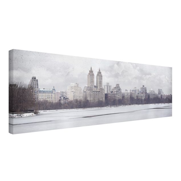 Leinwandbild Schwarz-Weiß - No.YK2 New York im Schnee - Panoramabild Quer
