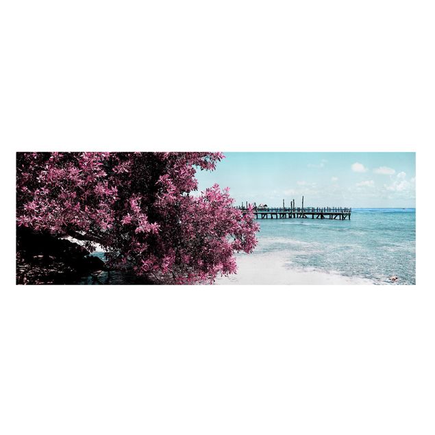Leinwandbild - Paradies Strand Isla Mujeres - Panorama Quer