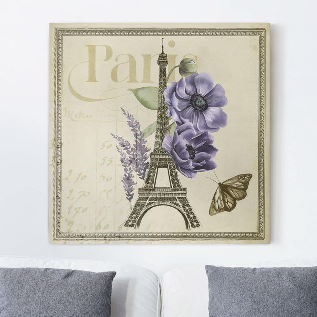 Leinwandbild - Paris Collage Eiffelturm - Quadrat 1:1