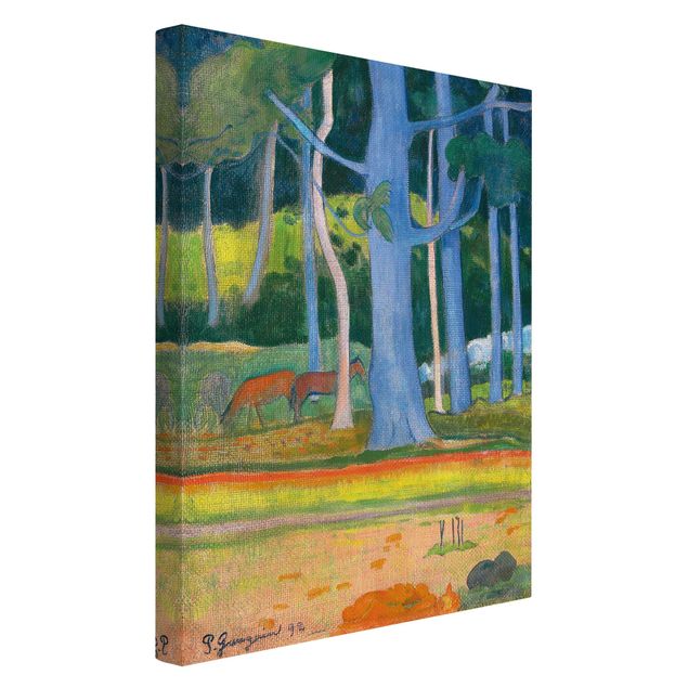 Leinwandbild - Paul Gauguin - Landschaft mit blauen Baumstämmen - Hoch 2:3