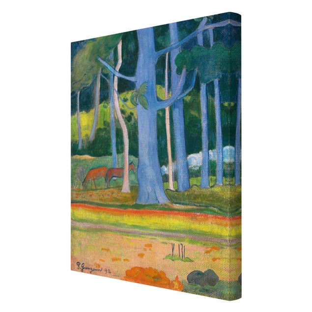 Leinwandbild - Paul Gauguin - Landschaft mit blauen Baumstämmen - Hoch 2:3