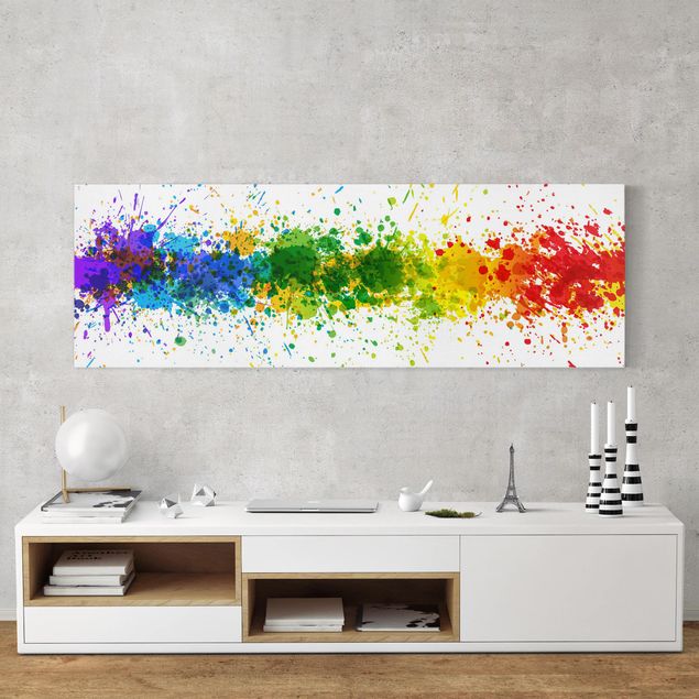Leinwandbild - Rainbow Splatter - Panorama Quer