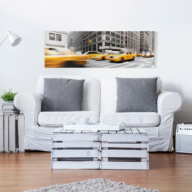 Leinwandbild Schwarz-Weiß - Rasantes New York - Panoramabild Quer