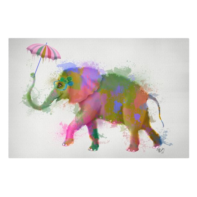 Leinwandbild - Regenbogen Splash Elefant - Querformat 2:3