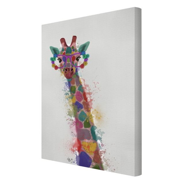 Leinwandbild - Regenbogen Splash Giraffe - Hochformat 3:2