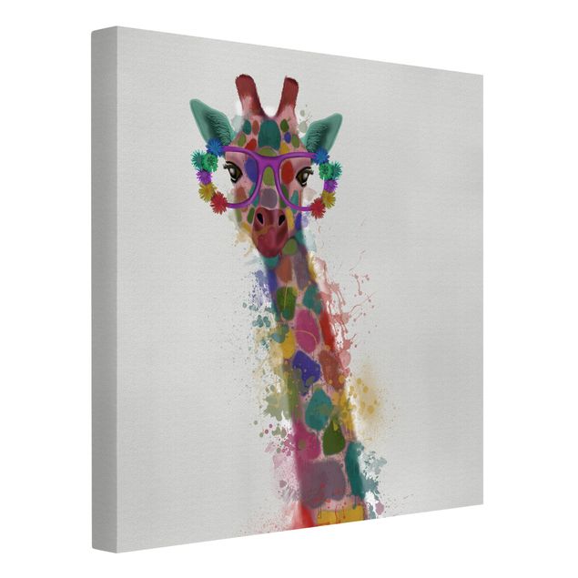 Leinwandbild - Regenbogen Splash Giraffe - Quadrat 1:1