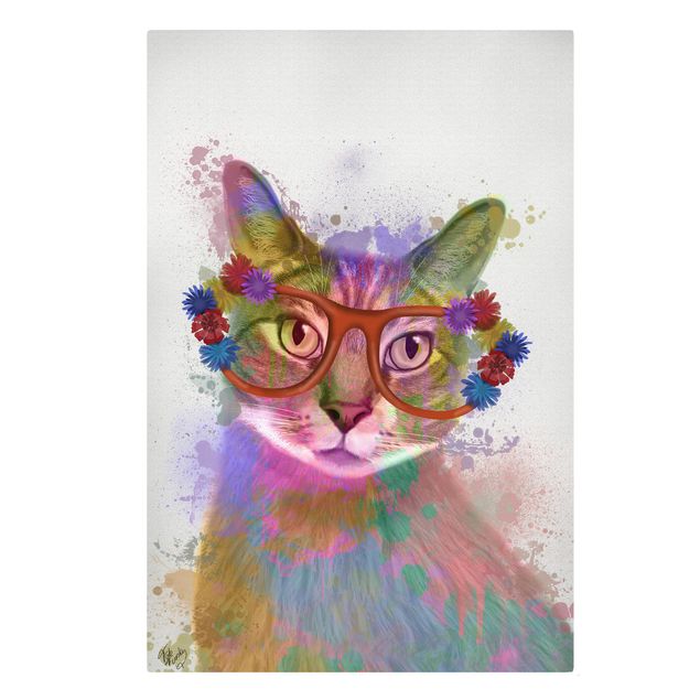 Leinwandbild - Regenbogen Splash Katze - Hochformat 3:2
