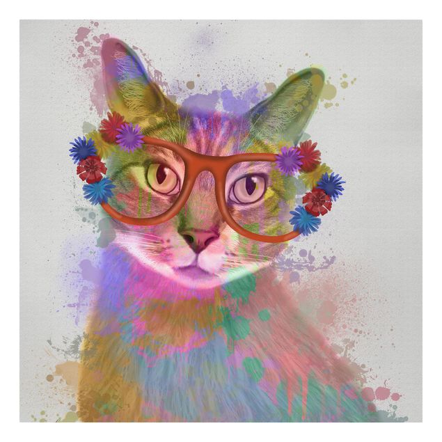Leinwandbild - Regenbogen Splash Katze - Quadrat 1:1