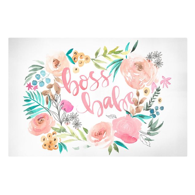 Leinwandbild - Rosa Blüten - Boss Babe - Querformat 2:3