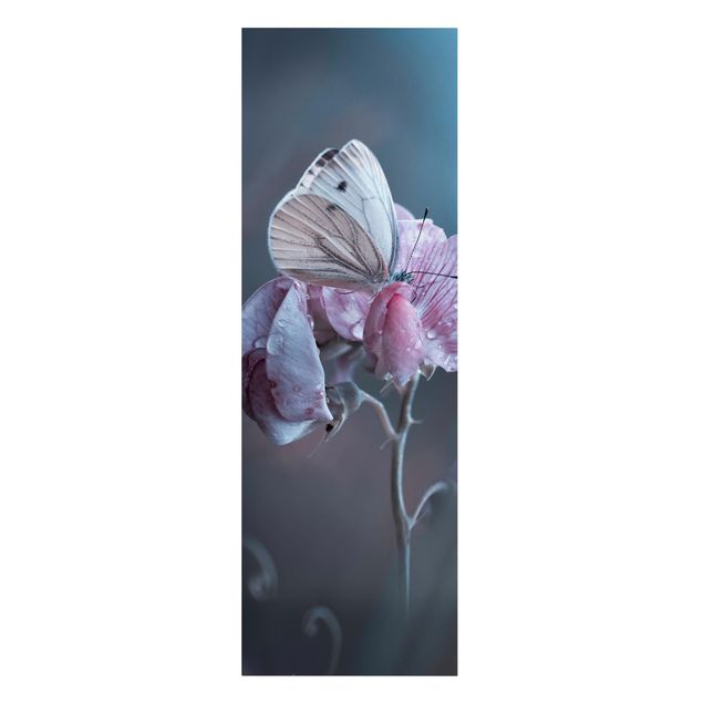 Leinwandbild - Schmetterling im Regen - Panoramabild Hoch