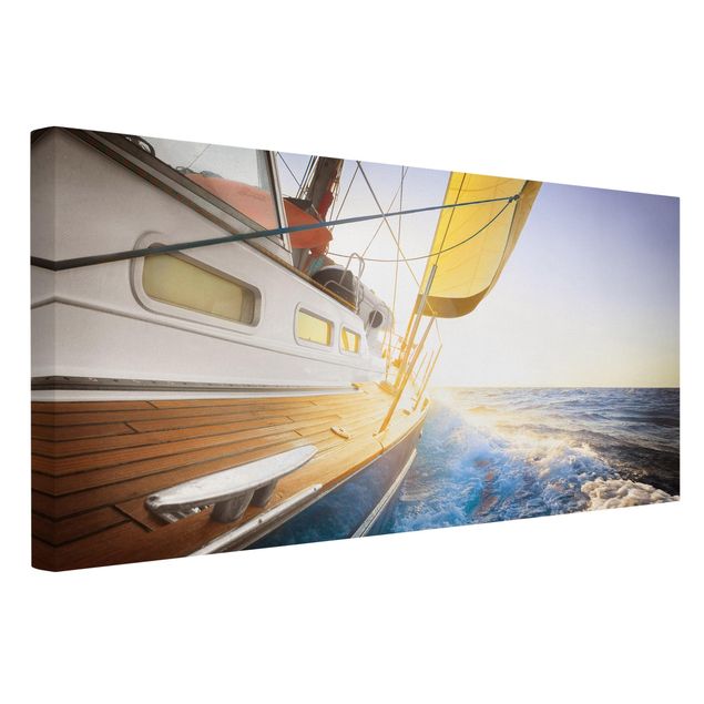 Leinwandbild - Segelboot auf blauem Meer bei Sonnenschein - Quer 3:2