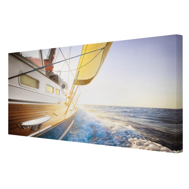 Leinwandbild - Segelboot auf blauem Meer bei Sonnenschein - Quer 3:2