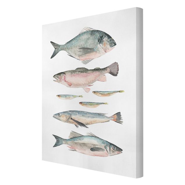 Leinwandbild - Sieben Fische in Aquarell II - Hochformat 3:2