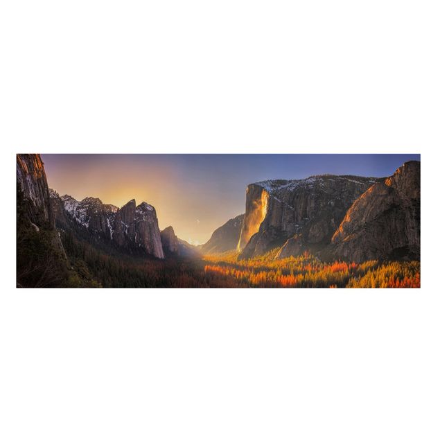 Leinwandbild - Sonnenuntergang im Yosemite - Panorama Quer