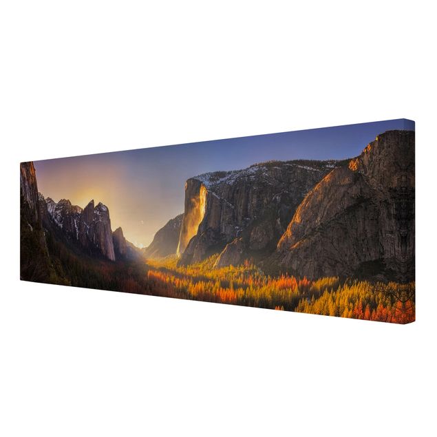 Leinwandbild - Sonnenuntergang im Yosemite - Panorama Quer