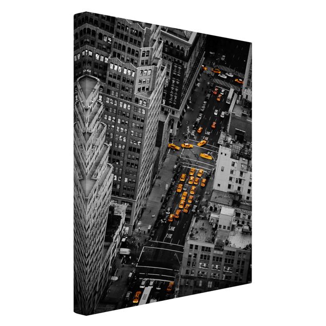 Leinwandbild Schwarz-Weiß - Taxilichter Manhattan - Hoch 2:3