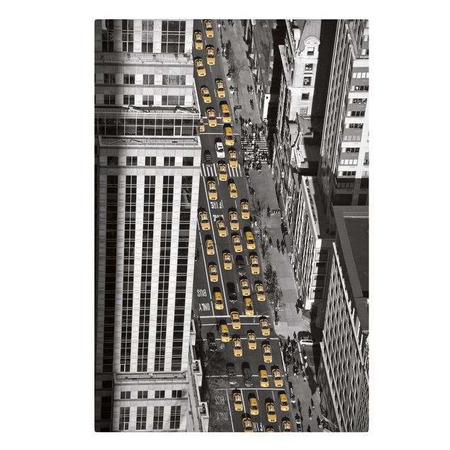Leinwandbild Schwarz-Weiß - Taxiverkehr in Manhattan - Hoch 2:3