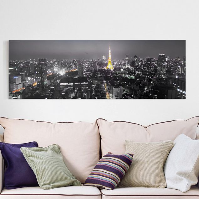 Leinwandbild Schwarz-Weiß - Tokio - Panoramabild Quer