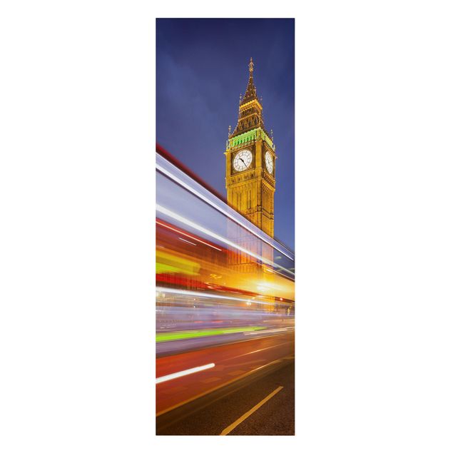 Leinwandbild - Verkehr In London am Big Ben bei Nacht - Quadrat 1:1