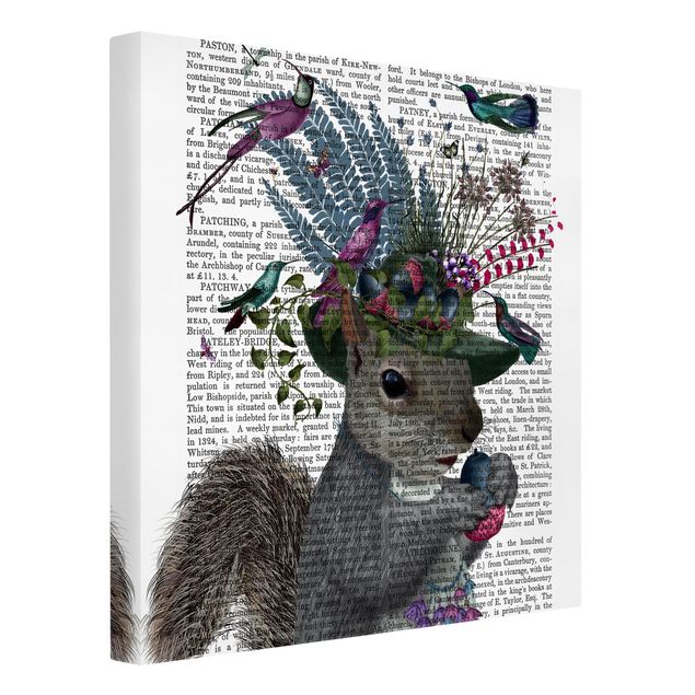 Leinwandbild - Vogelfänger - Eichhörnchen mit Eicheln - Quadrat 1:1
