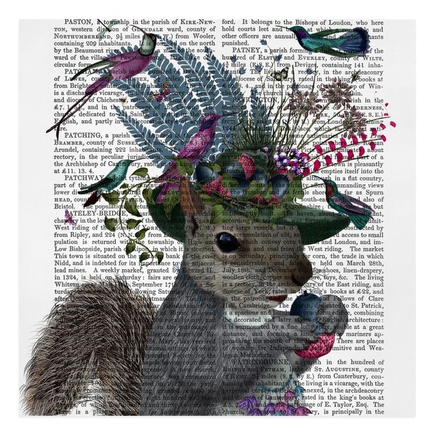 Leinwandbild - Vogelfänger - Eichhörnchen mit Eicheln - Quadrat 1:1