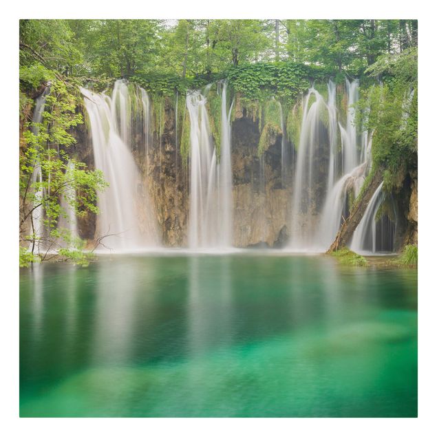 Leinwandbild - Wasserfall Plitvicer Seen - Quadrat 1:1