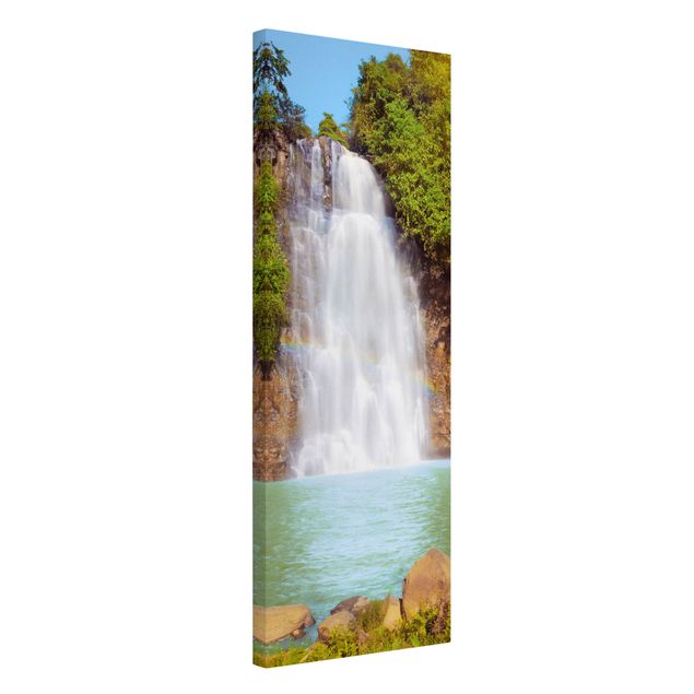 Leinwandbild - Wasserfall Romantik - Panorama Hoch