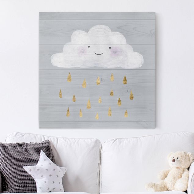 Leinwandbild - Wolke mit goldenen Regentropfen - Quadrat 1:1